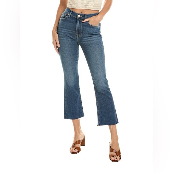 7 For All Mankind EUC size 28 High Waist Slim Kick Flare in Blue Print - Picture 1 of 5